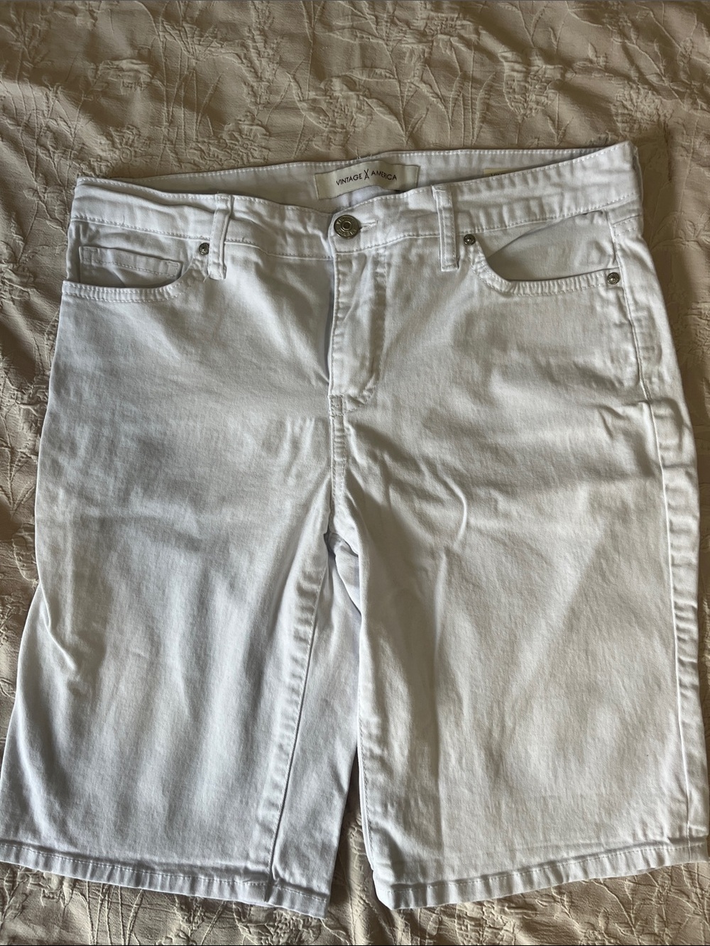 Vintage America White Boyfriend Denim Bermuda Shorts